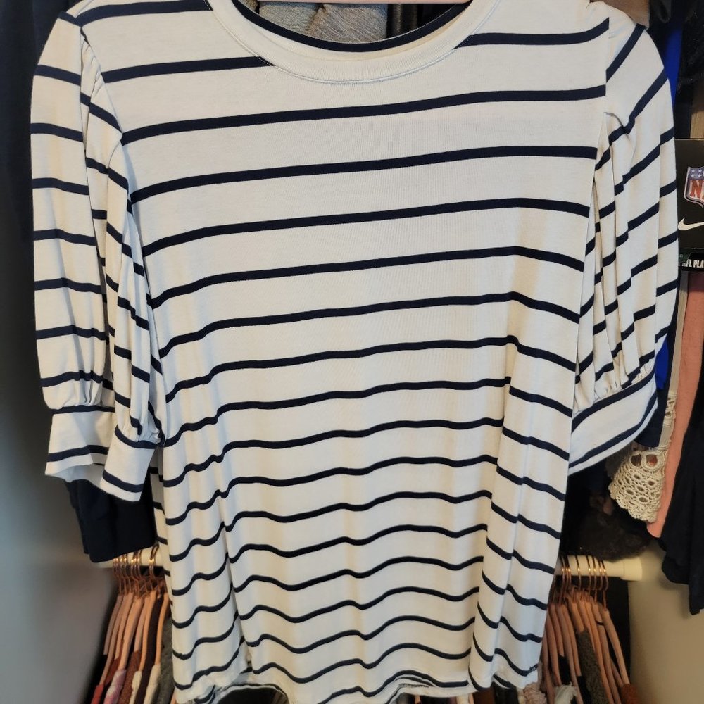 Striped, Ballon Quarter Sleeve Top
